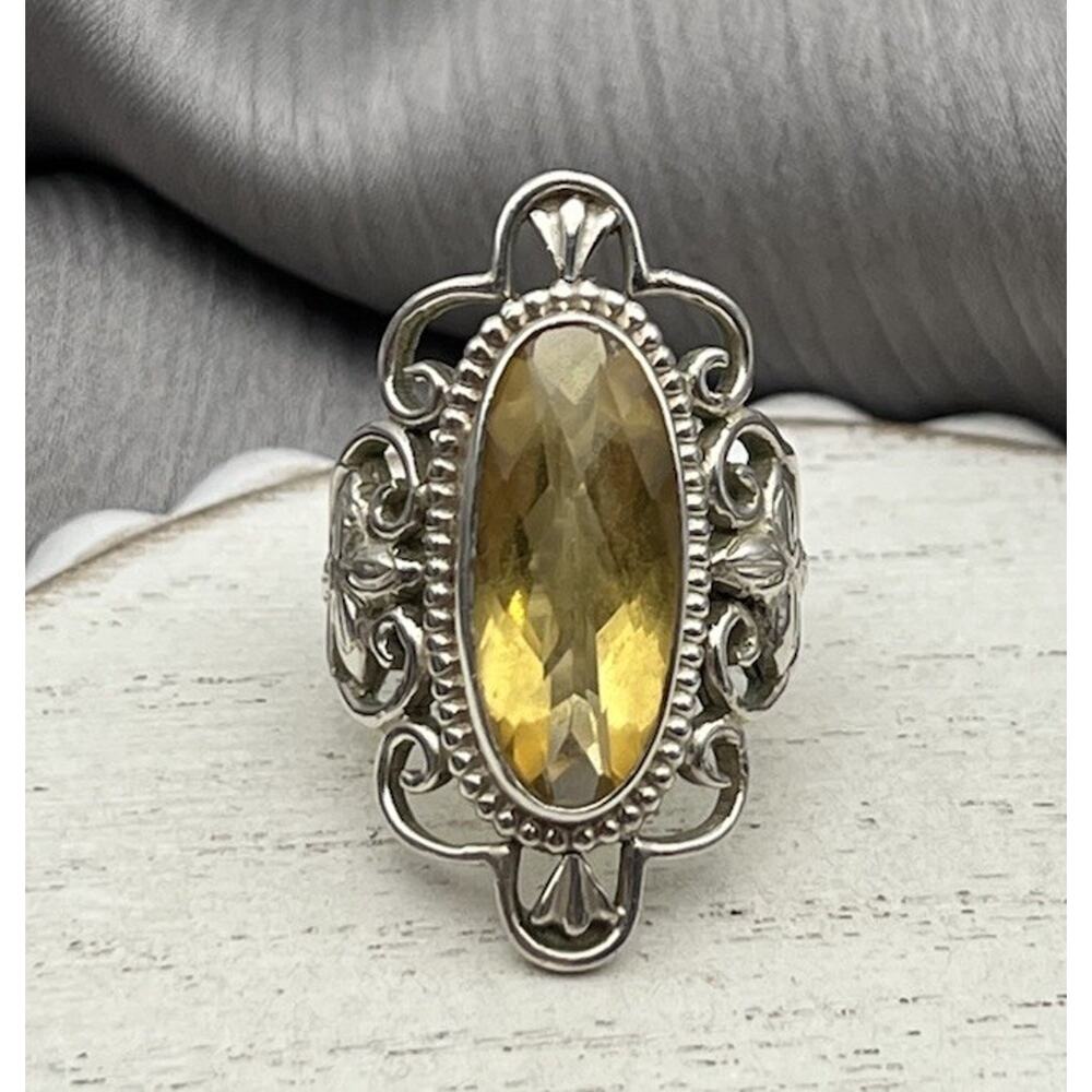 Nepal Sterling Silver 925 Citrine Ring 9.42G / Sz 6